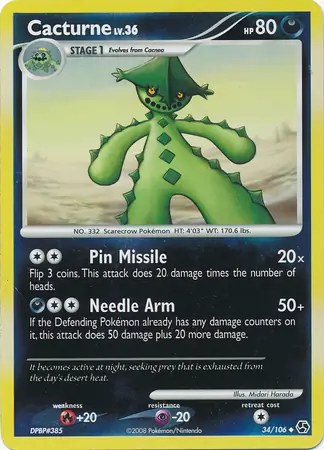 Cacturne [Reverse Holo] #34 from Great Encounters Pokémon card set