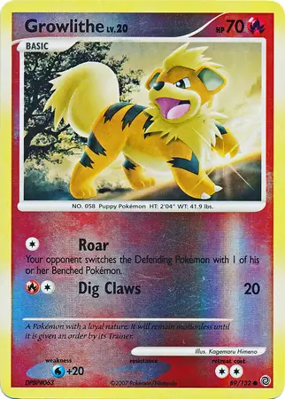 Growlithe [Reverse Holo] #89 from Secret Wonders Pokémon card set