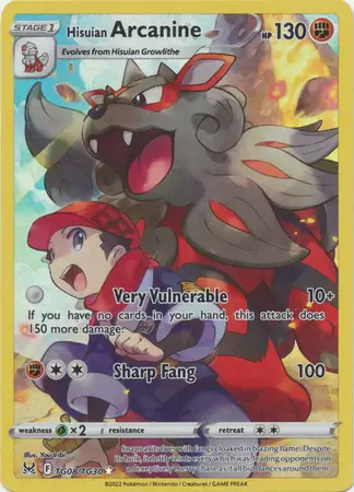 Hisuian Arcanine #TG08 from Lost Origin Pokémon card set