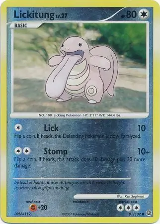Lickitung [Reverse Holo] #91 Pokémon Card from Pokemon Secret Wonders Set 