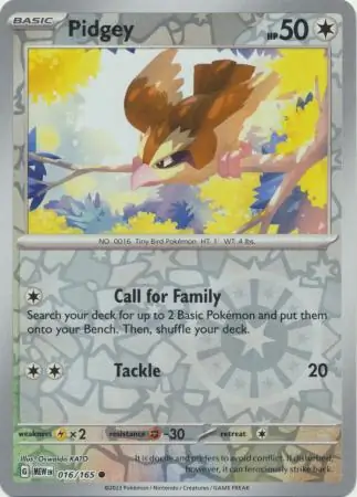 Pidgey [Reverse Holo Play] #16 from Scarlet & Violet 151 Pokémon card set