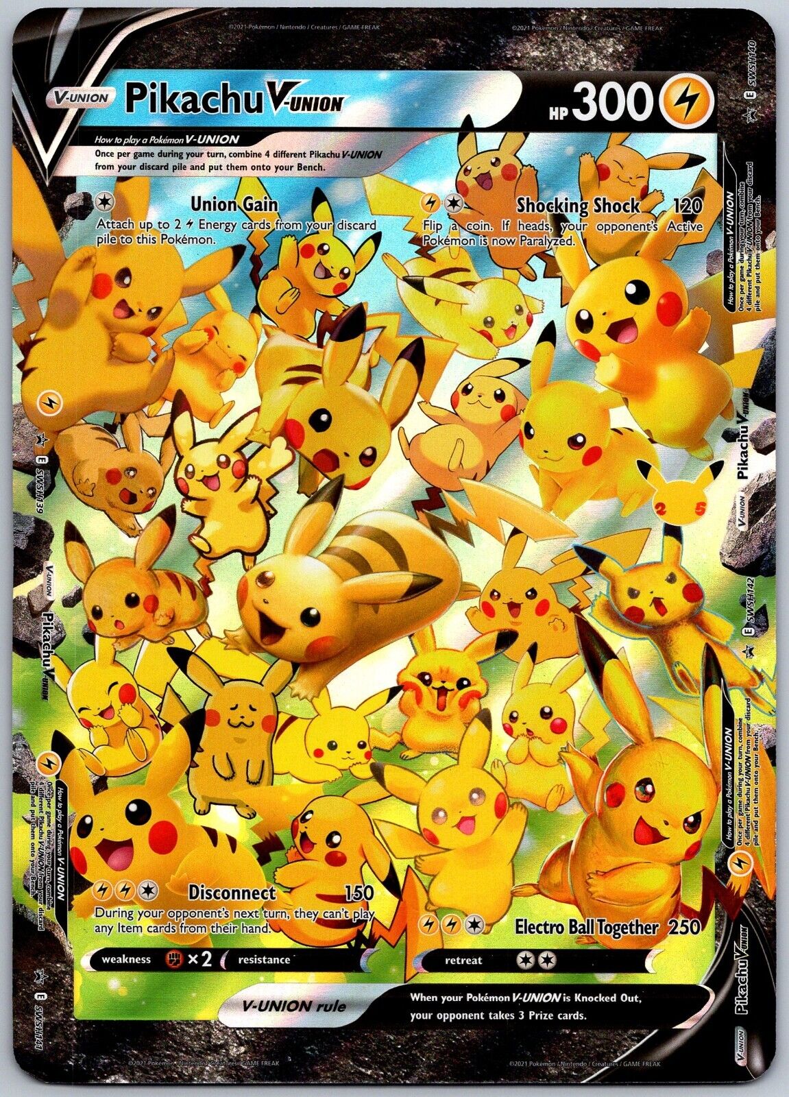 Pikachu V Union #SWSH141 from Celebrations Pokémon card set
