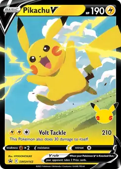 Pikachu V #SWSH143 from Celebrations Pokémon card set
