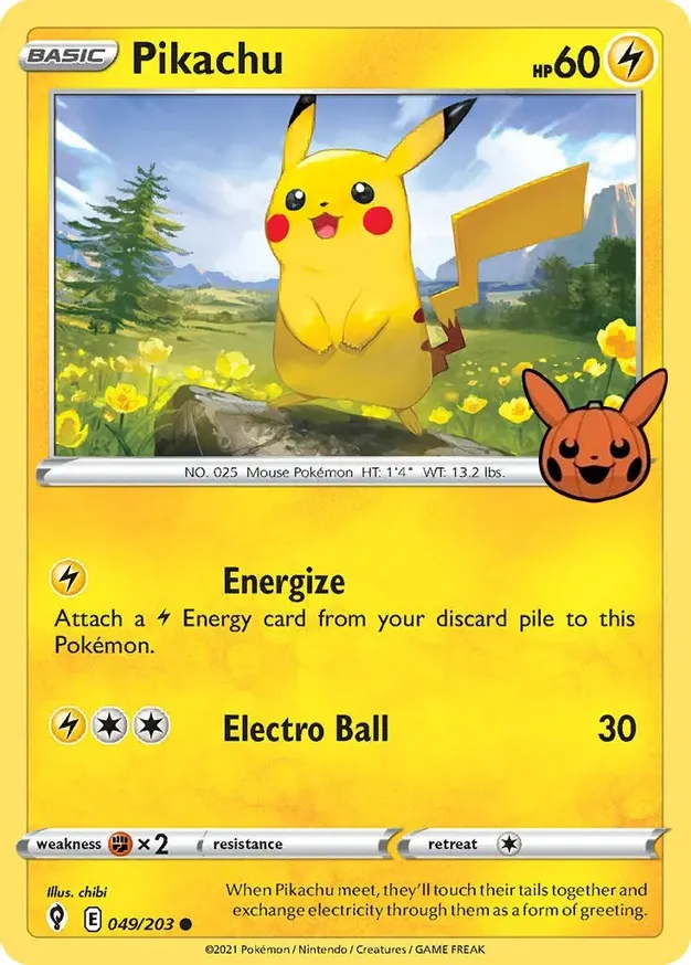 Pikachu #49 Pokémon Card from Pokemon Evolving Skies Set
