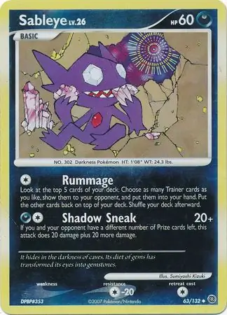 Sableye [Reverse Holo] #63 from Secret Wonders Pokémon card set