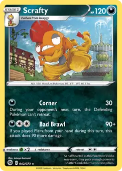 Scrafty #42 from Champion's Path Pokémon card set