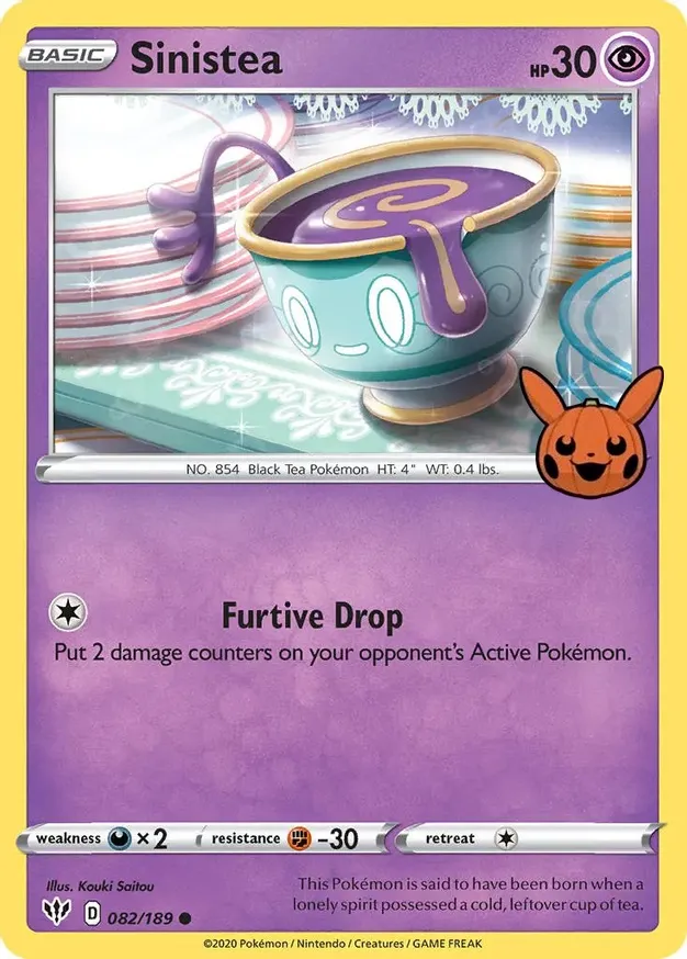 Sinistea #82 from Darkness Ablaze Pokémon card set