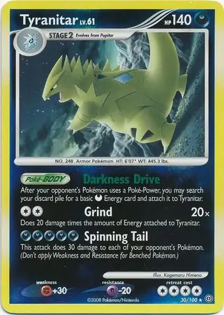 Tyranitar [Reverse Holo] #30 Pokémon Card from Pokemon Stormfront Set 