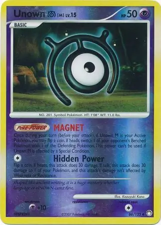 Unown M [Reverse Holo] #66 from Mysterious Treasures Pokémon card set