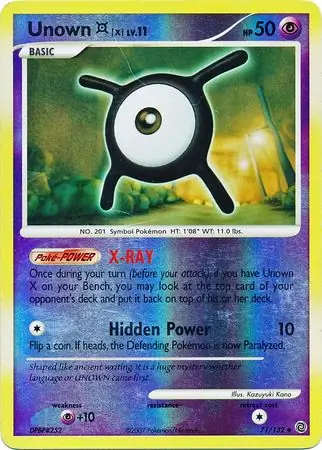 Unown X [Reverse Holo] #71 from Secret Wonders Pokémon card set