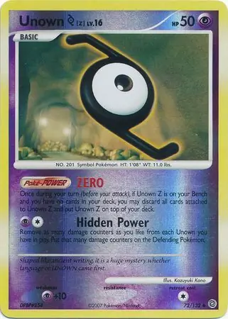 Unown Z [Reverse Holo] #72 Pokémon Card from Pokemon Secret Wonders Set 